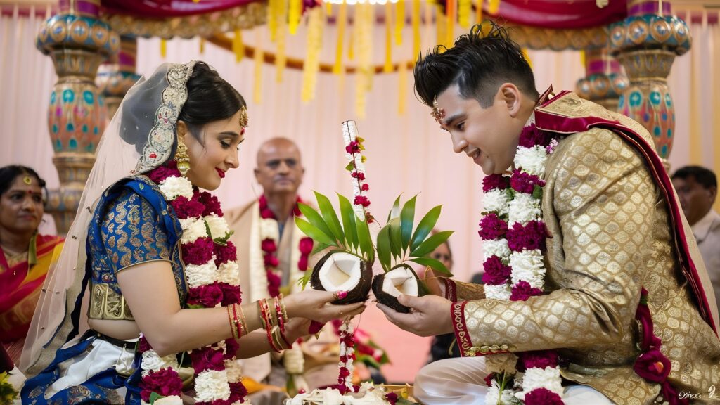 ritual with coconut leaves traditional hindu wedding ceremony