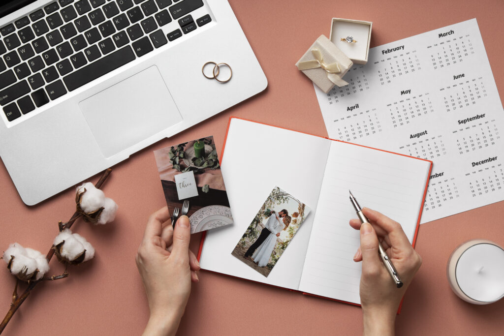 top view wedding planning resources arrangement