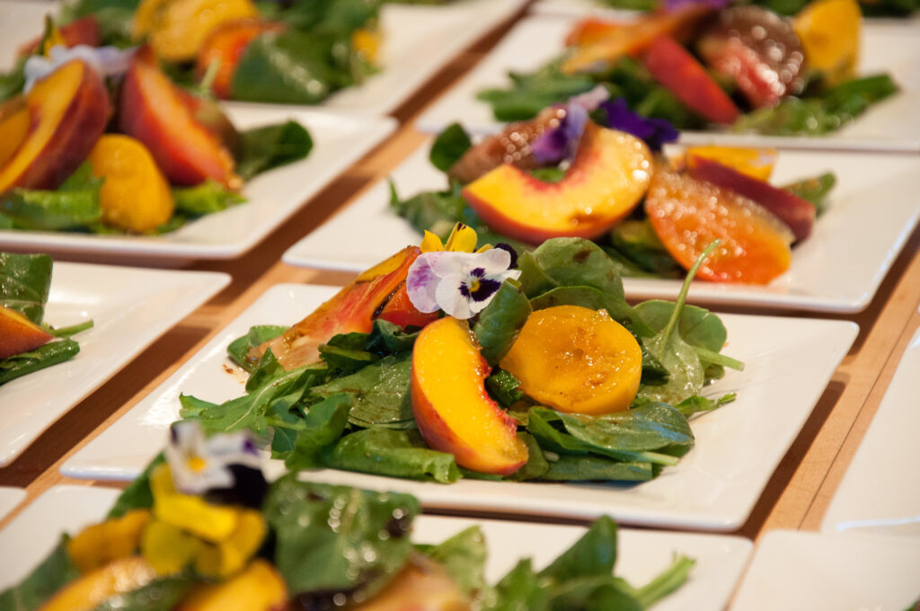 high angle view salad plate table