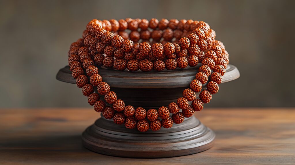 pair mala bead necklace made rudraksha seed worn hindu woman nepal religious ceremony