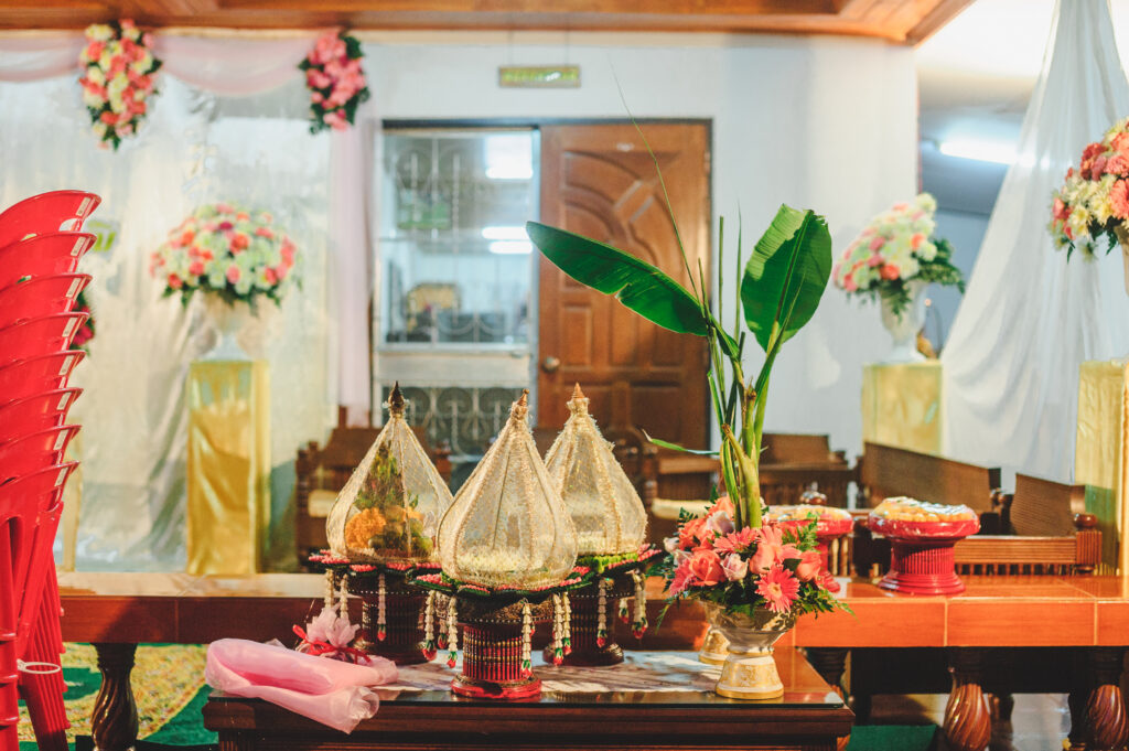 panoramic shot potted plants table temple