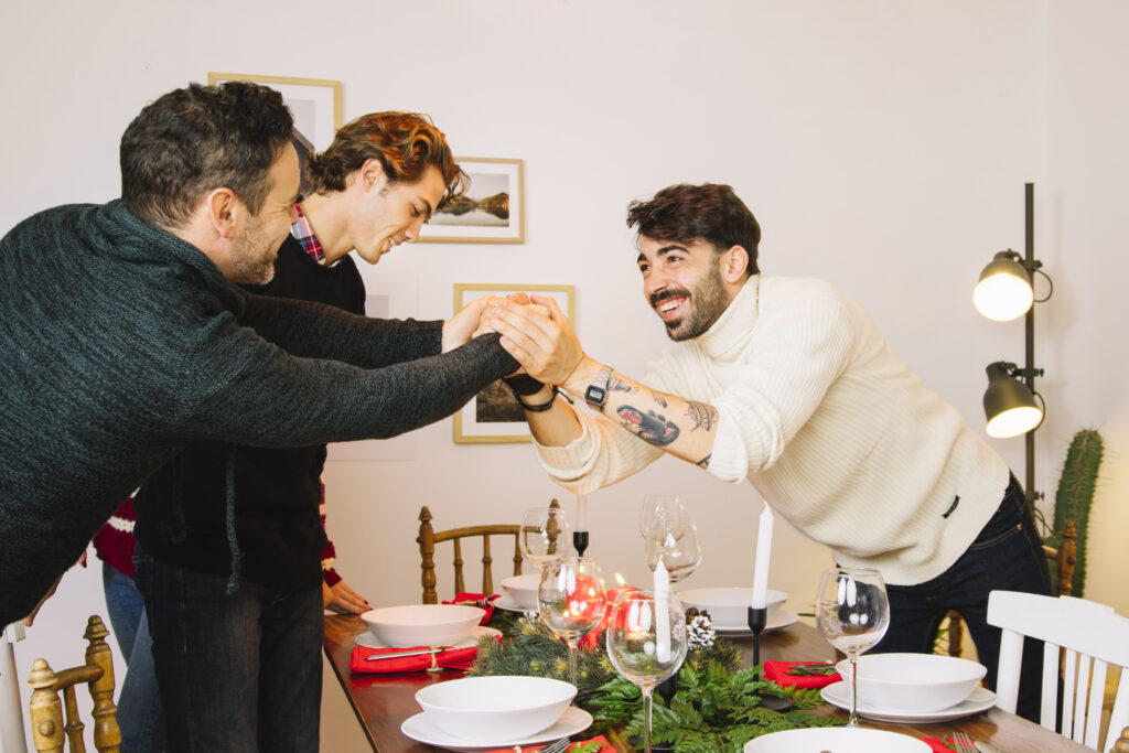 young family having christmas dinner